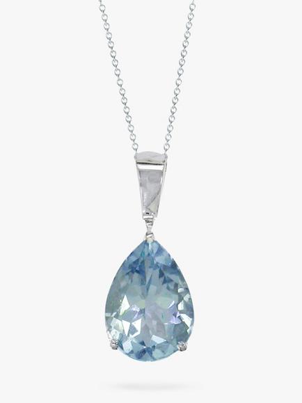 E.W Adams Teardrop Pendant Necklace, Aquamarine, 