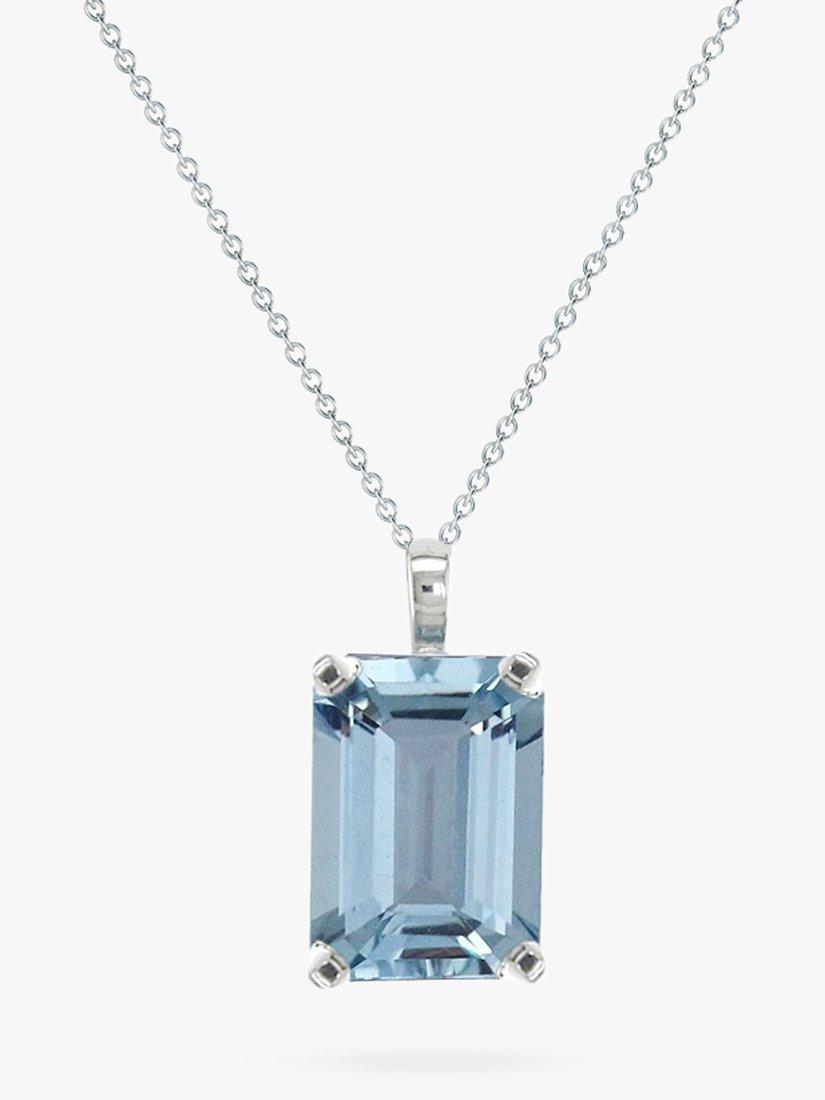 Product image 1 of 5, which shows E.W Adams 9ct White Gold Baguette Pendant Necklace, Aquamarine
