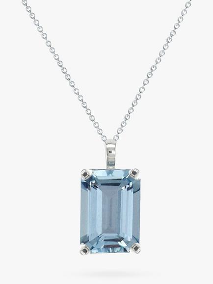 E.W Adams 9ct White Gold Baguette Pendant Necklace, Aquamarine
