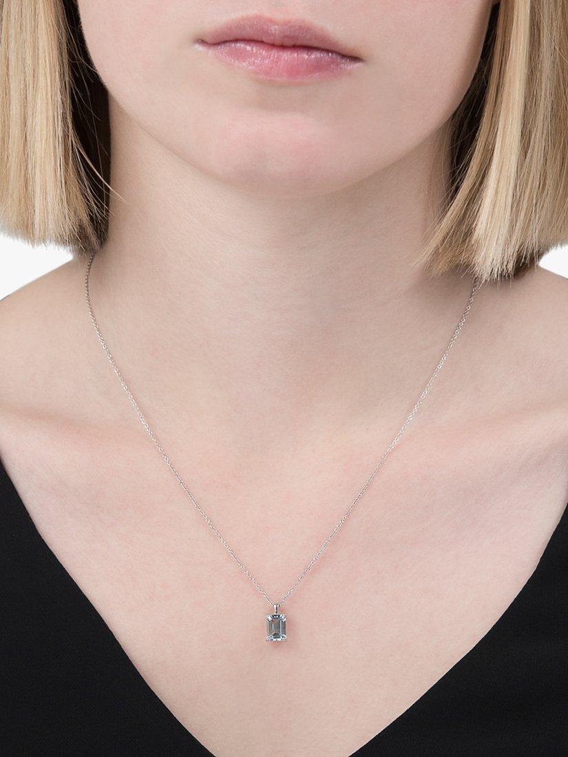 Product image 2 of 5, which shows E.W Adams 9ct White Gold Baguette Pendant Necklace, Aquamarine
