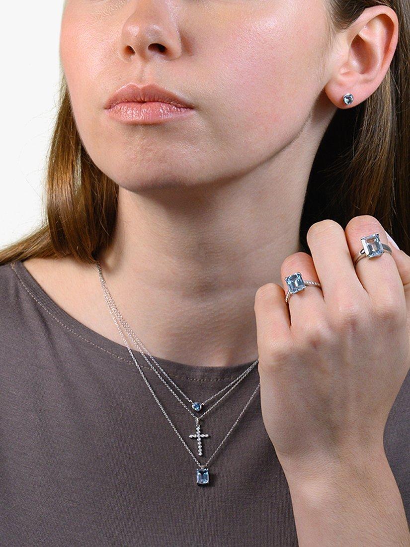 Product image 4 of 5, which shows E.W Adams 9ct White Gold Baguette Pendant Necklace, Aquamarine