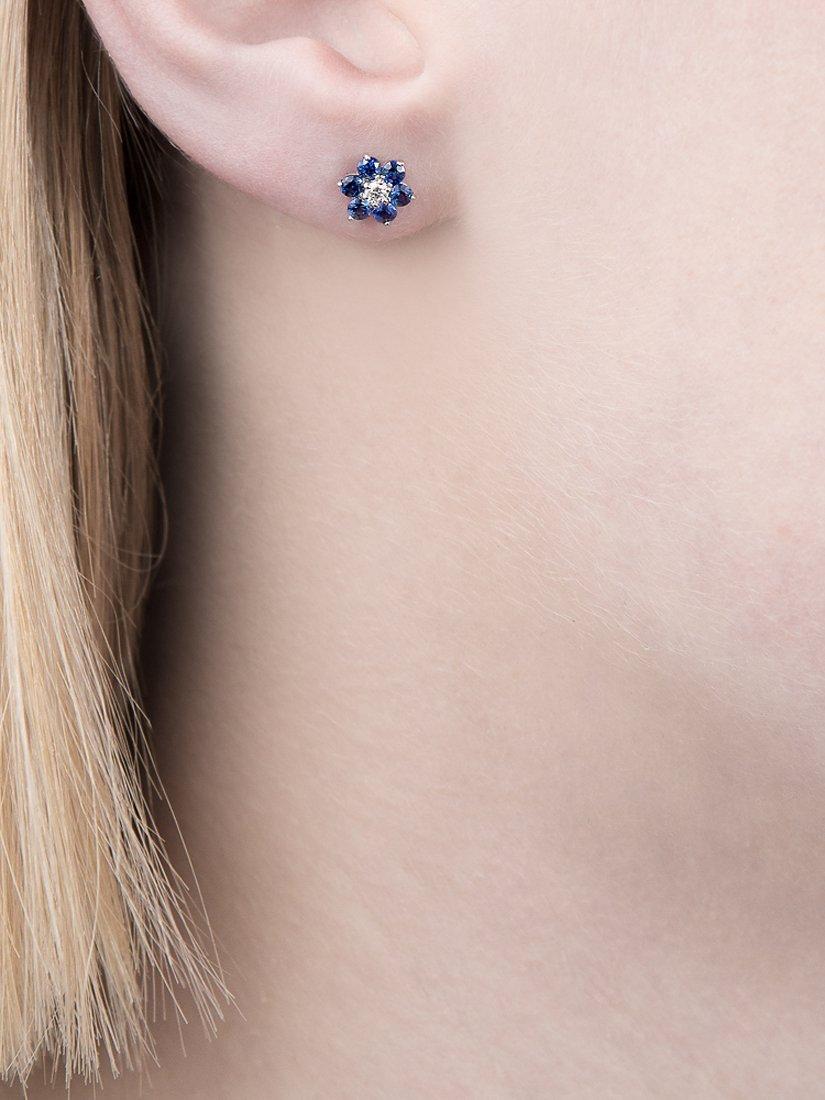 Product image 2 of 3, which shows E.W Adams 18ct White Gold Diamond and Blue Sapphire Flower Stud Earrings