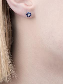 E.W Adams 18ct White Gold Diamond and Blue Sapphire Flower Stud Earrings - view 2, 