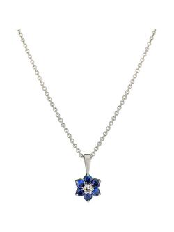 E.W Adams 18ct White Gold Diamond and Blue Sapphire Flower Pendant Necklace - view 2, 