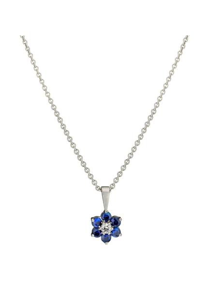 E.W Adams 18ct White Gold Diamond and Blue Sapphire Flower Pendant Necklace - view 2, 