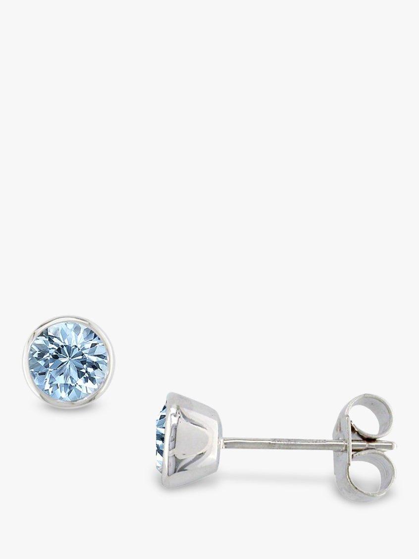 Product image 1 of 3, which shows E.W Adams 9ct White Gold Round Stud Earrings, Aquamarine