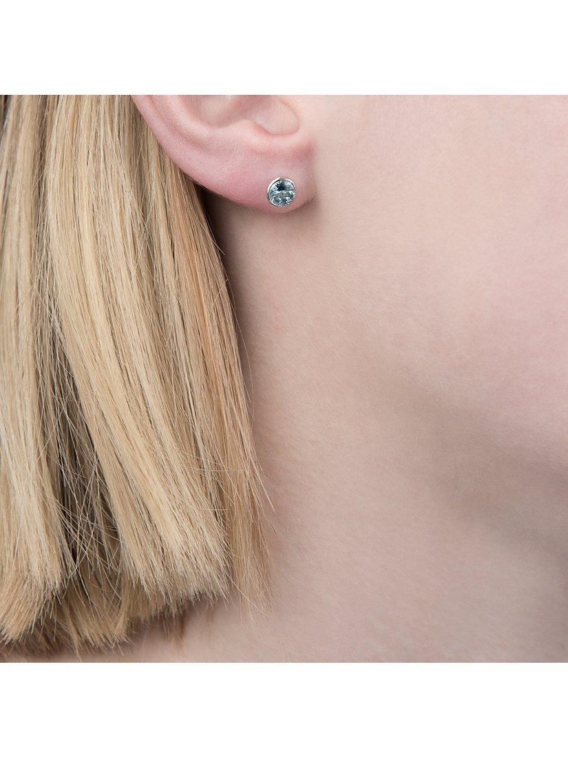 Product image 2 of 3, which shows E.W Adams 9ct White Gold Round Stud Earrings, Aquamarine