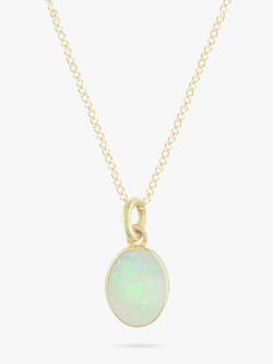 E.W Adams 9ct Yellow Gold Oval Pendant Necklace, Opal, 