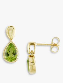 E.W Adams 9ct White Gold Pear Drop Earrings, Peridot