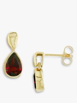 E.W Adams 9ct Yellow Gold Garnet Pear Drop Earrings, Gold/Red, 