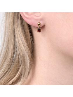 E.W Adams 9ct Yellow Gold Garnet Pear Drop Earrings, Gold/Red - view 2, 