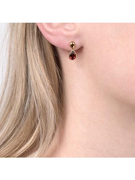 E.W Adams 9ct Yellow Gold Garnet Pear Drop Earrings, Gold/Red - view 2, 