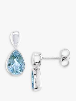 E.W Adams 9ct White Gold Aquamarine Pear Earrings, 