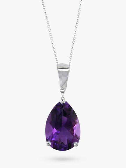 E.W Adams 9ct White Gold and Amethyst Pendant Necklace, 