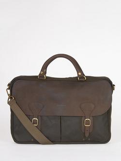 Barbour Wax Cotton and Leather Trim Satchel, Olive, Olive
