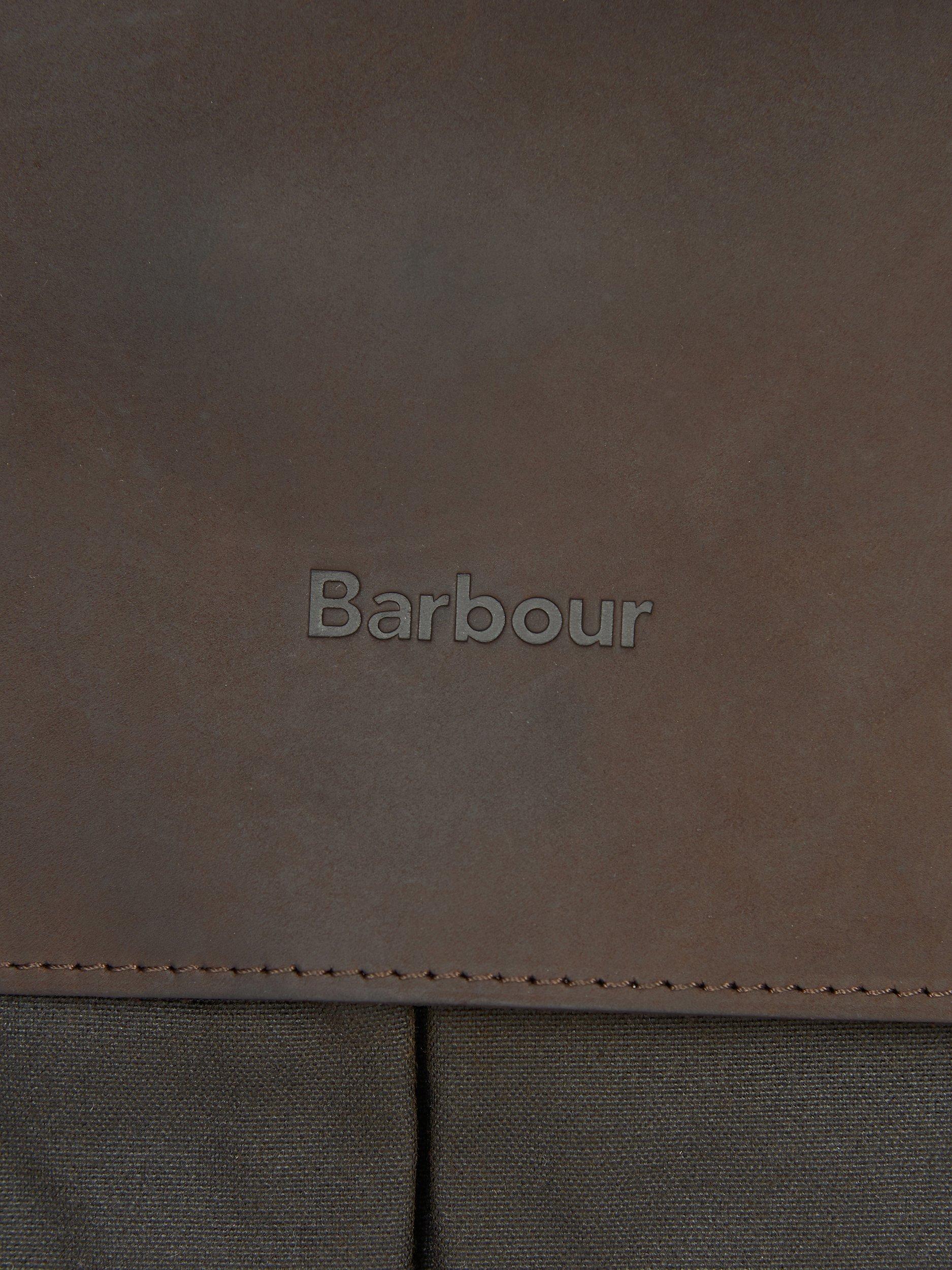 Product image 5 of 5, which shows Barbour Wax Cotton and Leather Trim Satchel, Olive