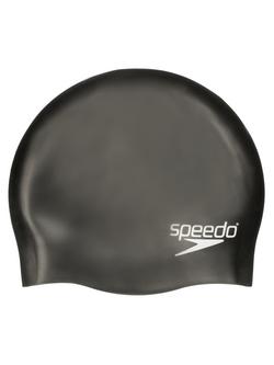Speedo Plain Silicone Swim Cap, Junior, Black, Black
