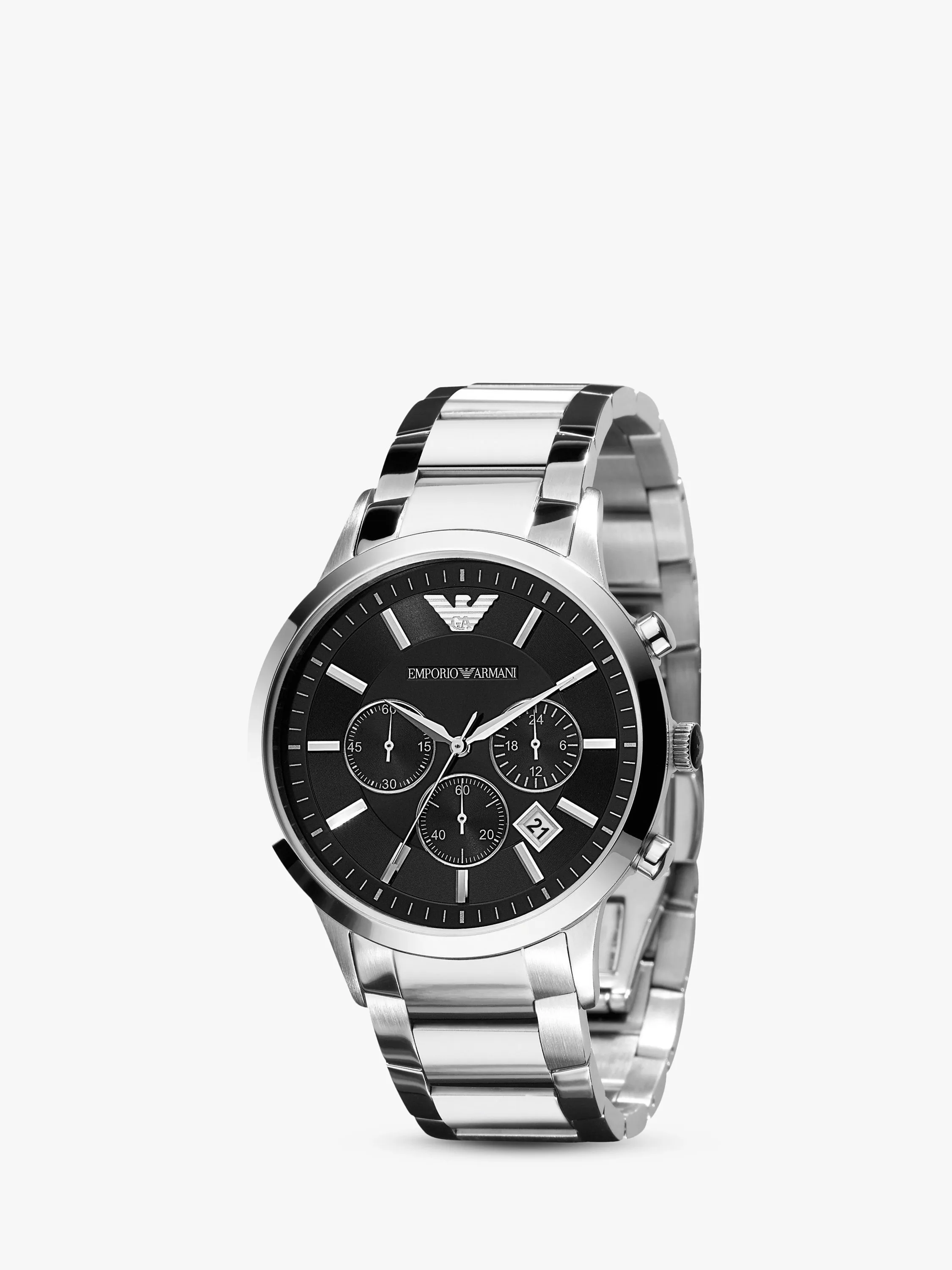 Emporio Armani AR2434 Men s Chronograph Date Bracelet Strap Watch Silver Black