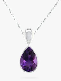 E.W Adams 9ct White Gold Teardrop Pendant Necklace, Amethyst, Amethyst