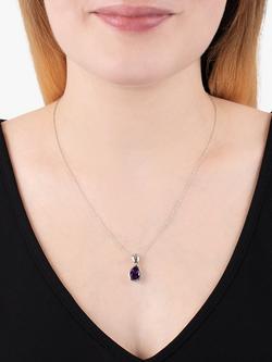 E.W Adams 9ct White Gold Teardrop Pendant Necklace, Amethyst - view 2, Amethyst