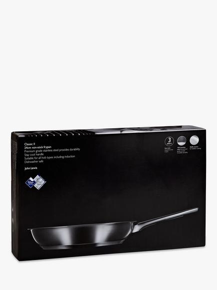 John Lewis Classic Stainless Steel Non-Stick Frying Pan, 24cm, Silver