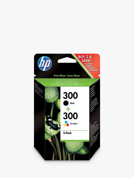 HP 300 Black & Tri-Colour Original Ink Cartridges, Pack of 2, Tri-colour