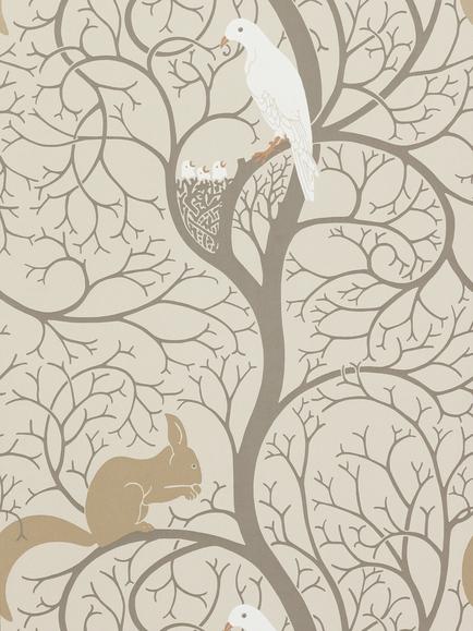 Sanderson Squirrel & Dove Wallpaper, Linen / Ivory, DVIWSQ101