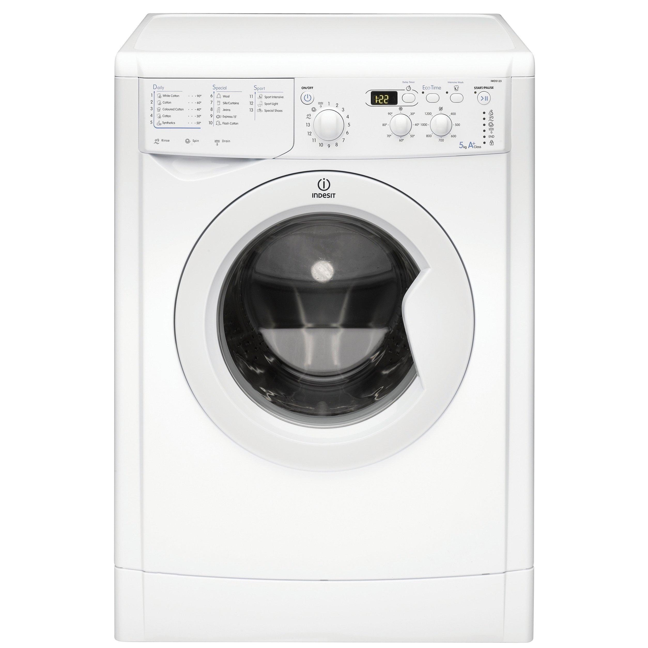 Indesit IWD5123 Washing Machine, 5kg Load, A+ Energy Rating, 1200rpm Spin, White