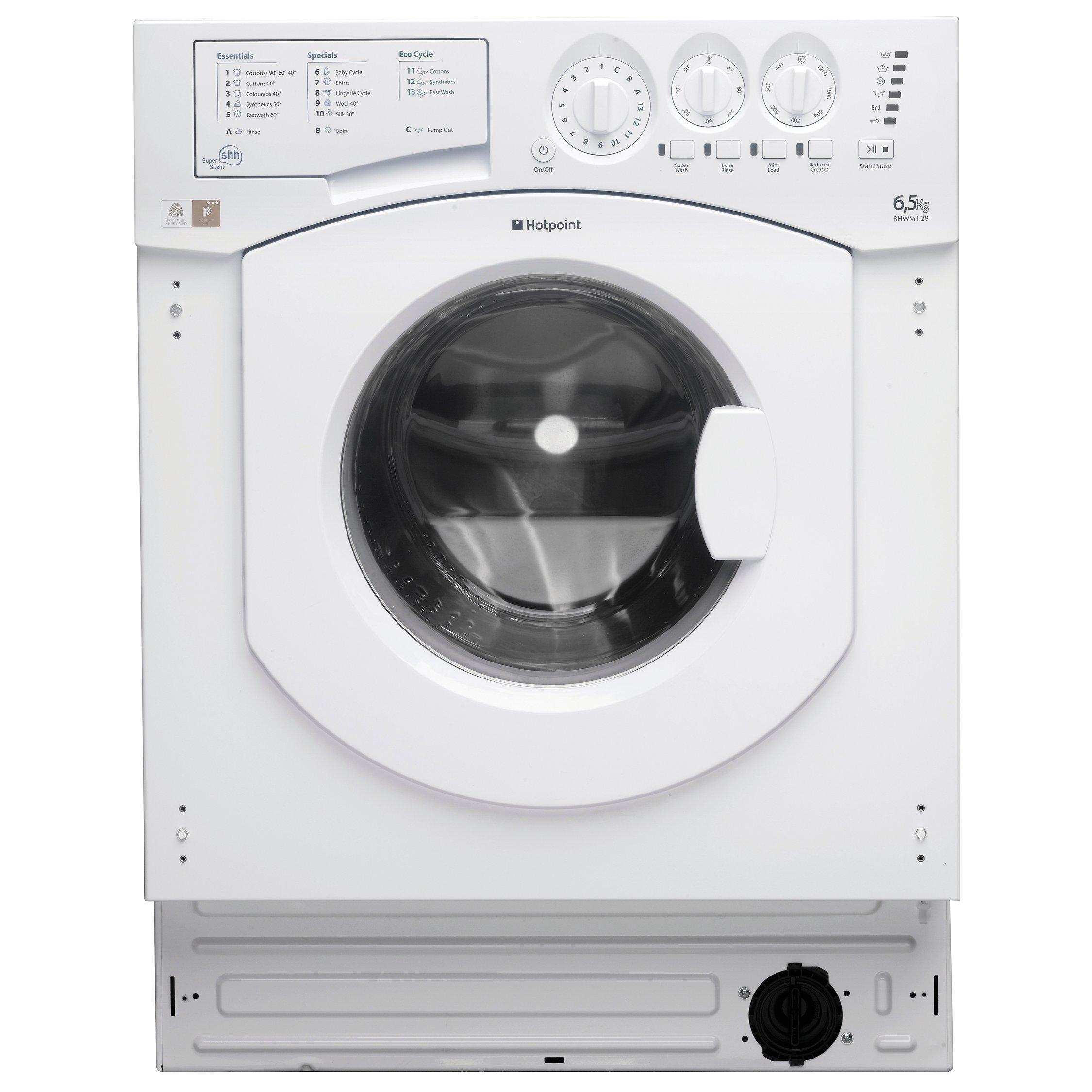 Hotpoint BHWM129 Integrated Washing Machine, 7kg Load, A++ Energy Rating, 1200rpm Spin, White