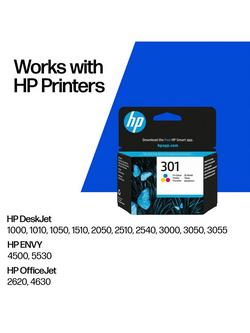 HP 301 Tri-Colour Original Ink Cartridge, Single, Instant Ink Compatible - view 2, Tri-Colour