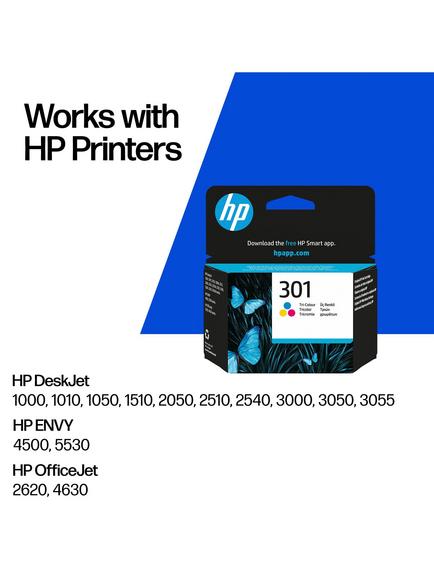 HP 301 Tri-Colour Original Ink Cartridge, Single, Instant Ink Compatible - view 2, Tri-Colour