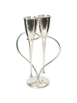 Culinary Concepts Amore Heart Champagne Flutes on a Stand, Set of 2, Silver