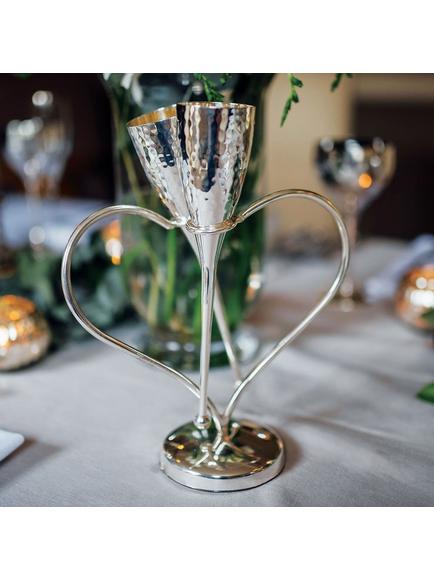 Culinary Concepts Amore Heart Champagne Flutes on a Stand, Set of 2 - view 2, Silver