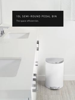 Simplehuman Semi-Round Pedal Bin, White Steel, 10L - view 2, Matt Steel