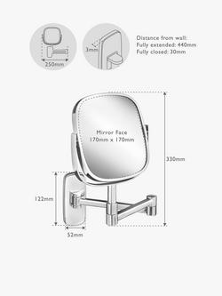 Robert Welch Bathroom Burford Extendable Magnifying Wall Mirror - view 2, Chrome