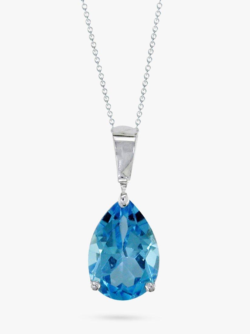 Product image 1 of 3, which shows E.W Adams 9ct White Gold Chain and Pear Shaped Topaz Pendant Necklace, Blue