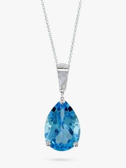 E.W Adams 9ct White Gold Chain and Pear Shaped Topaz Pendant Necklace, Blue, 