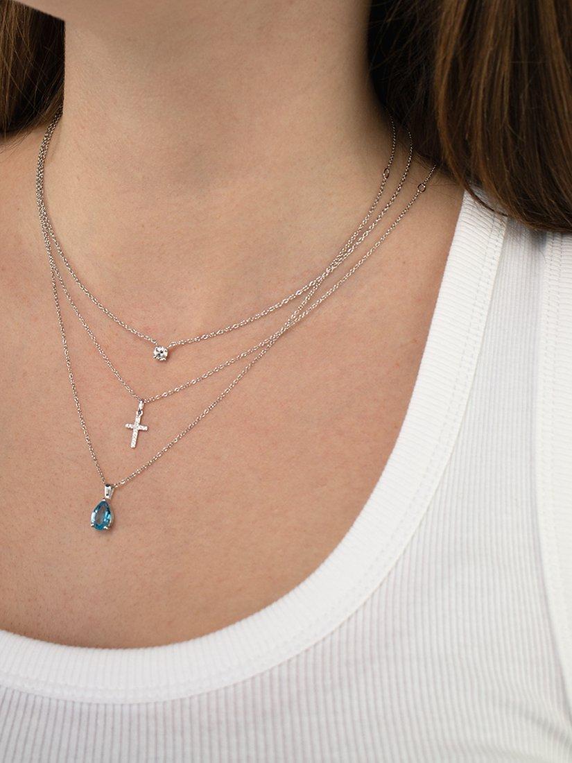 Product image 2 of 3, which shows E.W Adams 9ct White Gold Chain and Pear Shaped Topaz Pendant Necklace, Blue