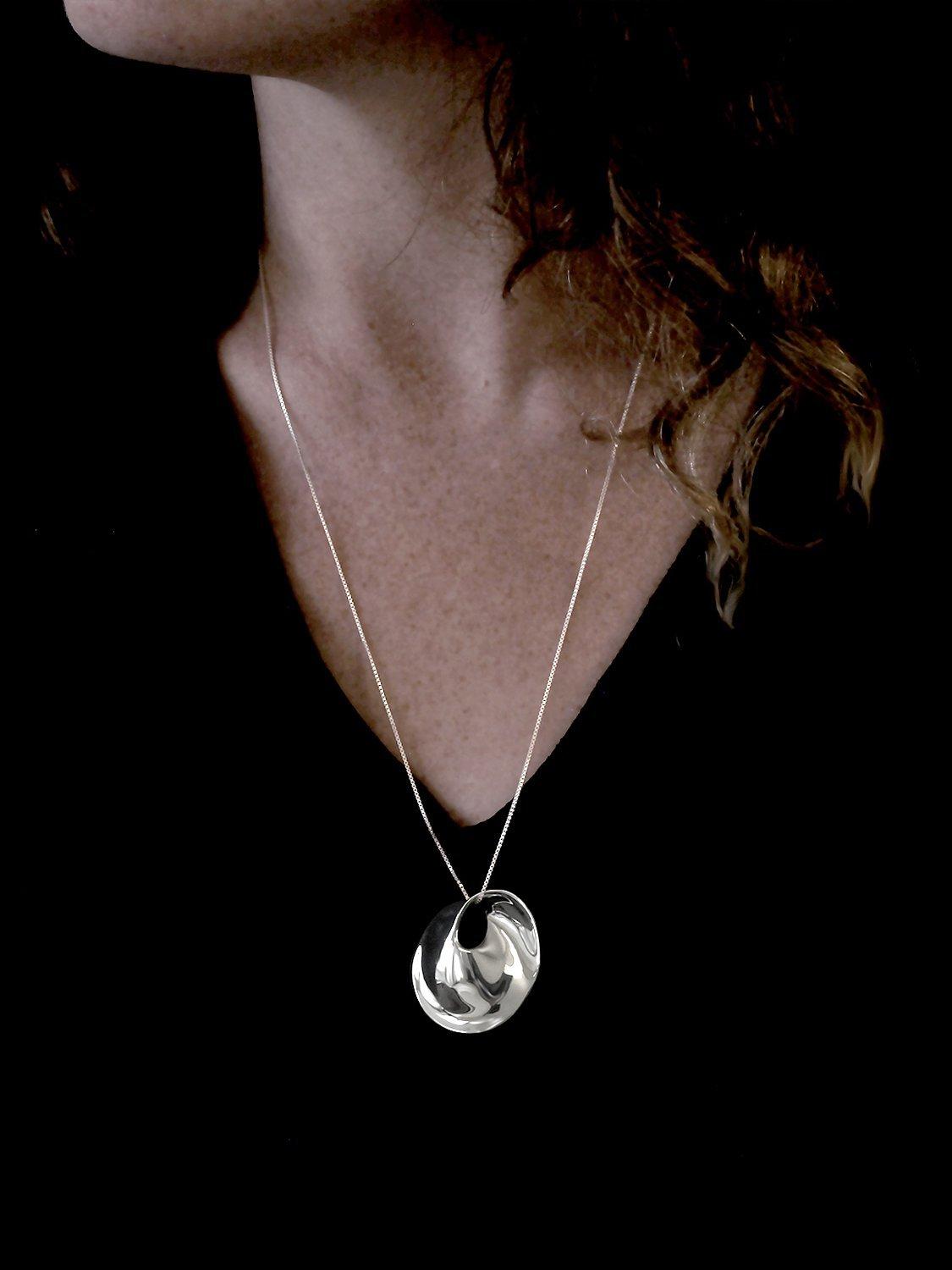 Product image 3 of 4, which shows Nina B Curved Oval Pendant, Silver