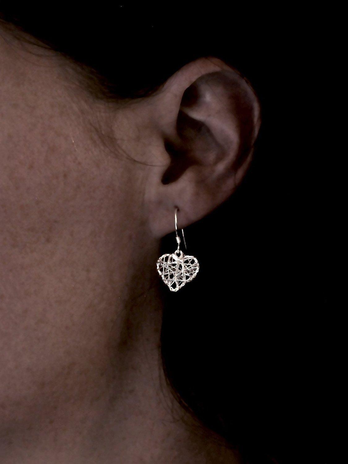 Product image 4 of 4, which shows Nina B Heart Drop Hook Earrings, Silver