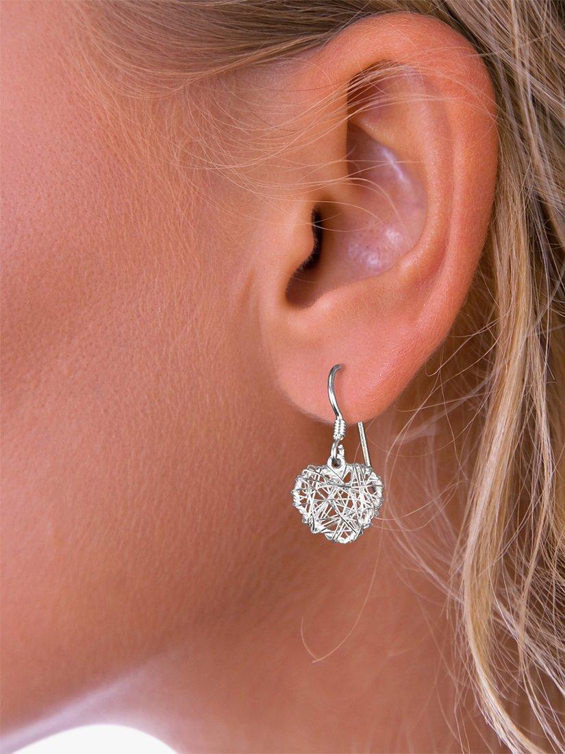 Product image 2 of 4, which shows Nina B Heart Drop Hook Earrings, Silver