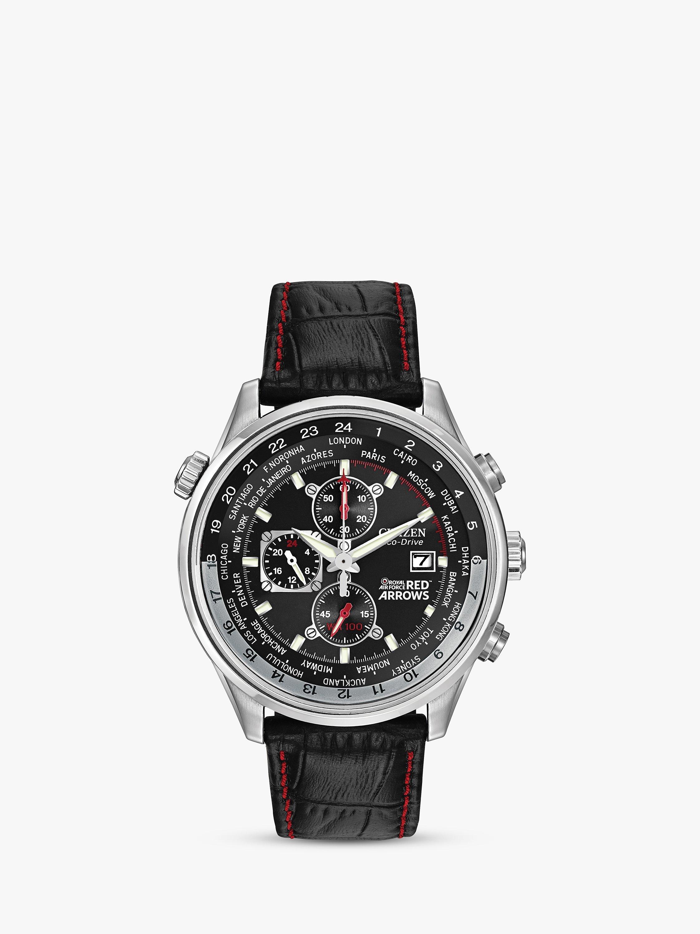 Citizen CA0080 03E Men s Red Arrows Eco Drive Chronograph Leather Strap Watch Black