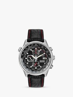 Citizen CA0080-03E Men's Red Arrows Eco-Drive Chronograph Leather Strap Watch, Black, Black