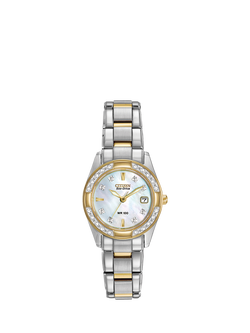Citizen EW1824-57D Women's Eco-Drive Regent Two Tone Diamond Bracelet Strap Watch, Silver/Gold, Silver/Gold