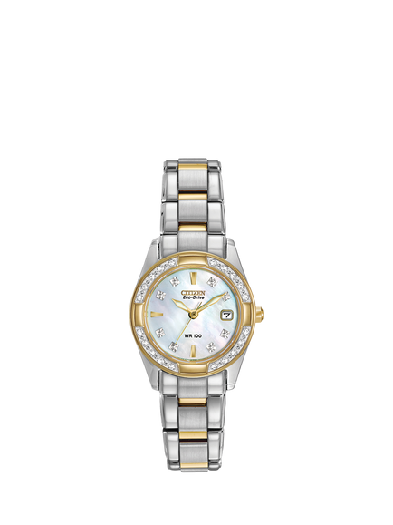 Citizen EW1824-57D Women's Eco-Drive Regent Two Tone Diamond Bracelet Strap Watch, Silver/Gold, Silver/Gold