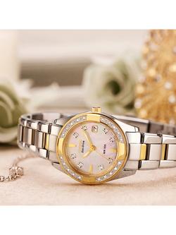 Citizen EW1824-57D Women's Eco-Drive Regent Two Tone Diamond Bracelet Strap Watch, Silver/Gold - view 2, Silver/Gold