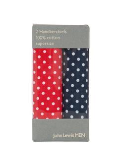 John Lewis Supersize Spot Handkerchiefs, Navy/Red, Navy/Red