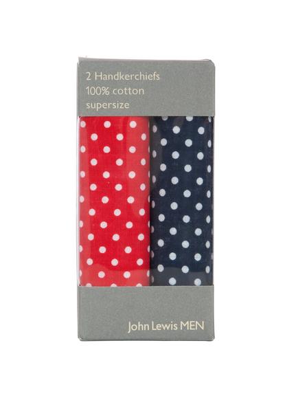 John Lewis Supersize Spot Handkerchiefs, Navy/Red, Navy/Red