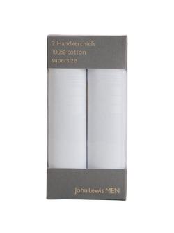 John Lewis Supersize Handkerchiefs, Pack of 2, White - view 2, White