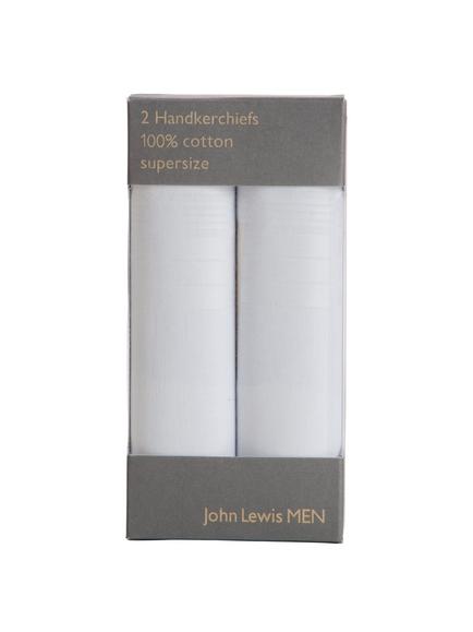John Lewis Supersize Handkerchiefs, Pack of 2, White - view 2, White